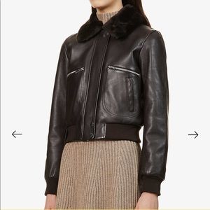 Maje dark brown leather aviator jacket